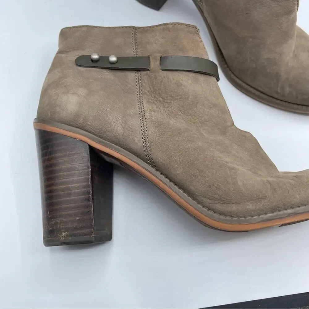 Franco Sarto Brown Leather Ankle Boots Stacked Heel Womens 11 Boho Classic